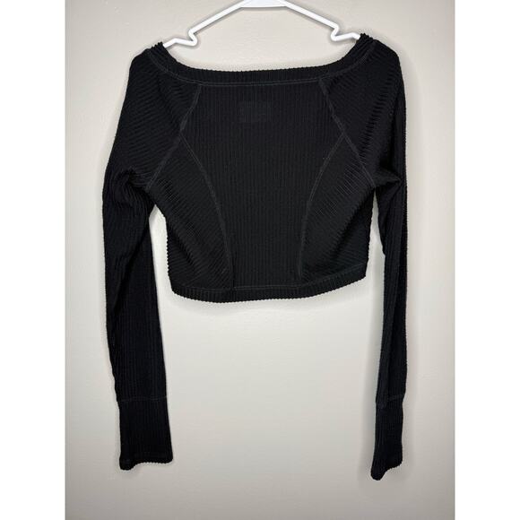 Out From Under Ribbed Cropped Cardigan Top Black Long Sleeve Size L/G - Picture 5 of 5